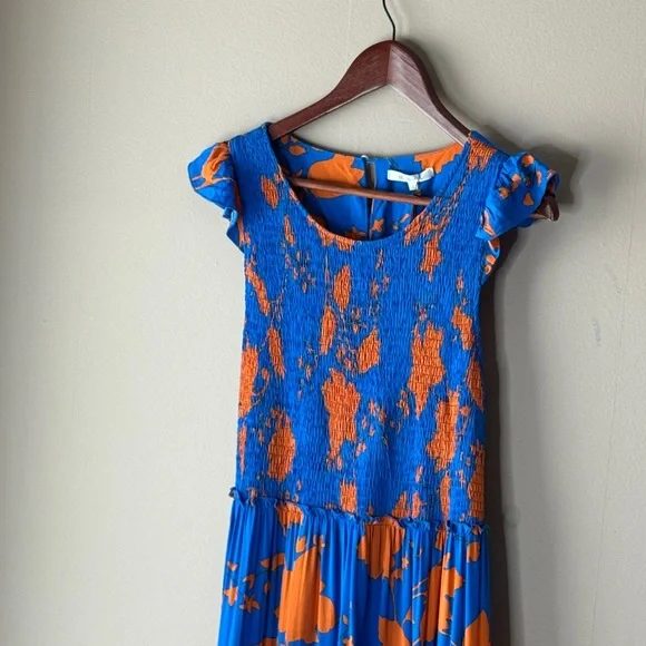 Anthropologie Blue Maxi Dress with Flutter Sleeves and Crew Neck - Picture 4 of 8